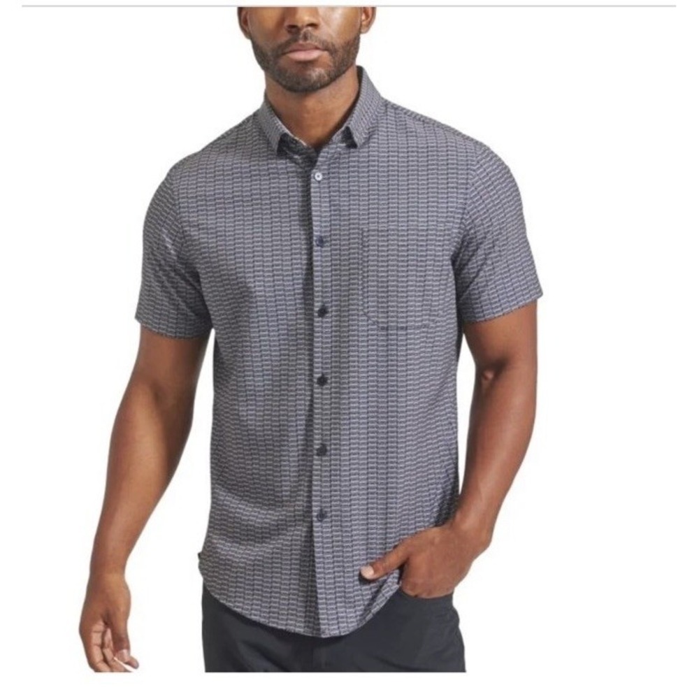 Mizzen+Main Leeward Stretch Button Down Golf Shirt Geo Print Short Sleeve XXL